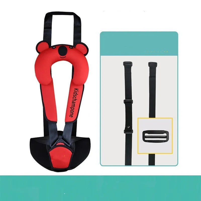 Portable child safety seat belt retainer in polyester fabric for children 12-36kg.
