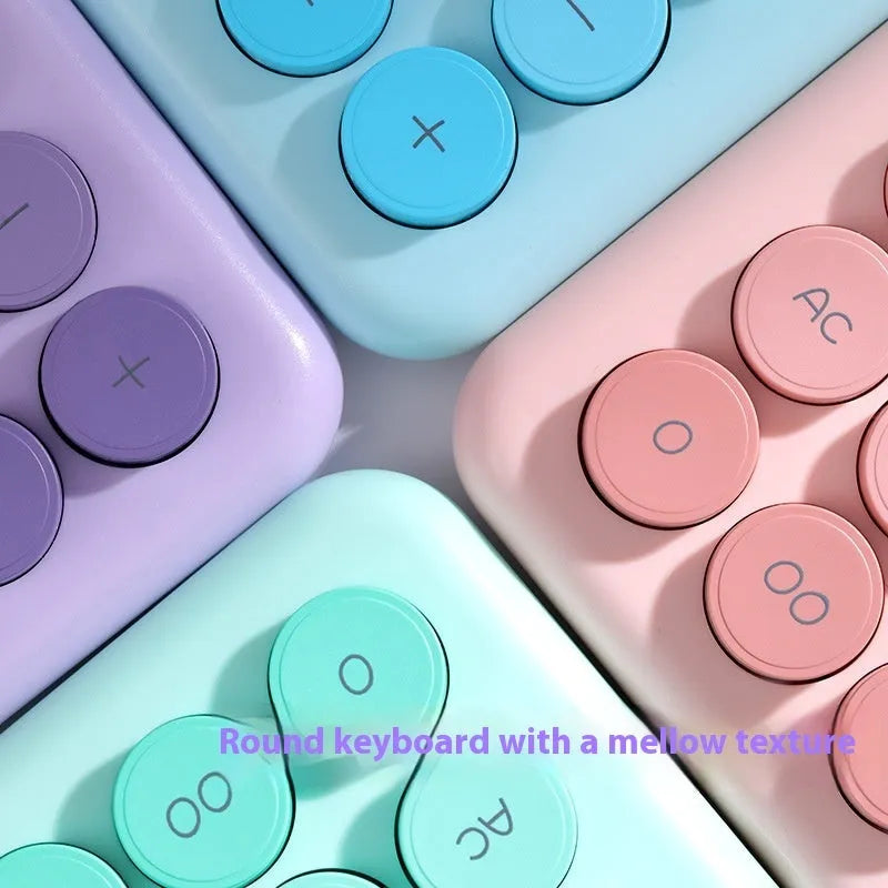 Desktop calculator with gradient colour design in violet, pink, blue or green.
