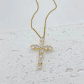 Micro inlay colourful zircon water drops cross necklace on copper O-ring chain adjustable 41-50cm