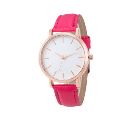 Square alloy case quartz watch with PU leather strap in various colours including grey, green, pink, and black.