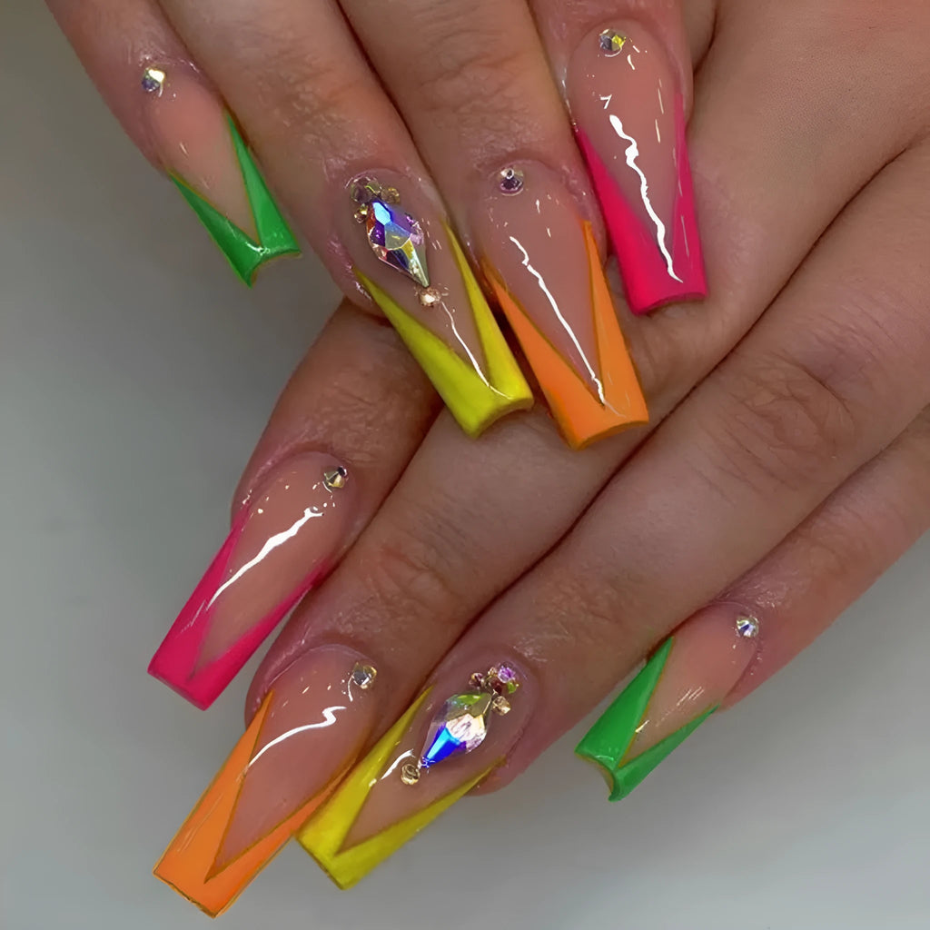 BKS3037 diamond colour French nail tips with cartoon love cross heart pattern design