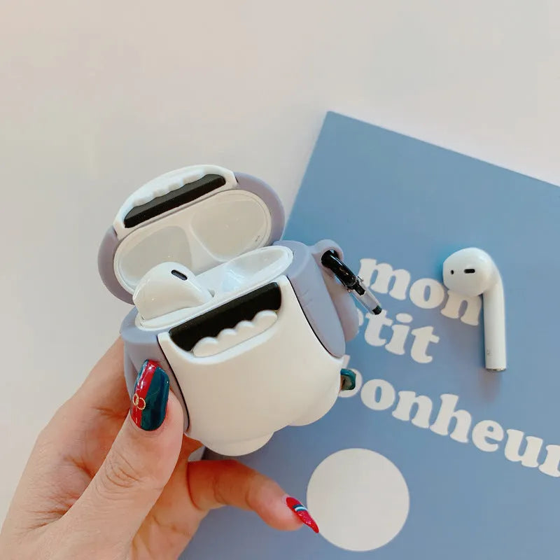 Shark fin silicone protective cover for Apple AirPods 1 and 2 wireless earbuds in decorative colours