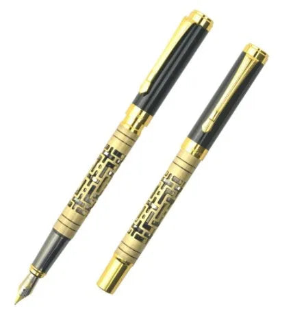Premium metal fountain pen with iridium nib 0.7mm big tip in yellow bronze finish and black colour option