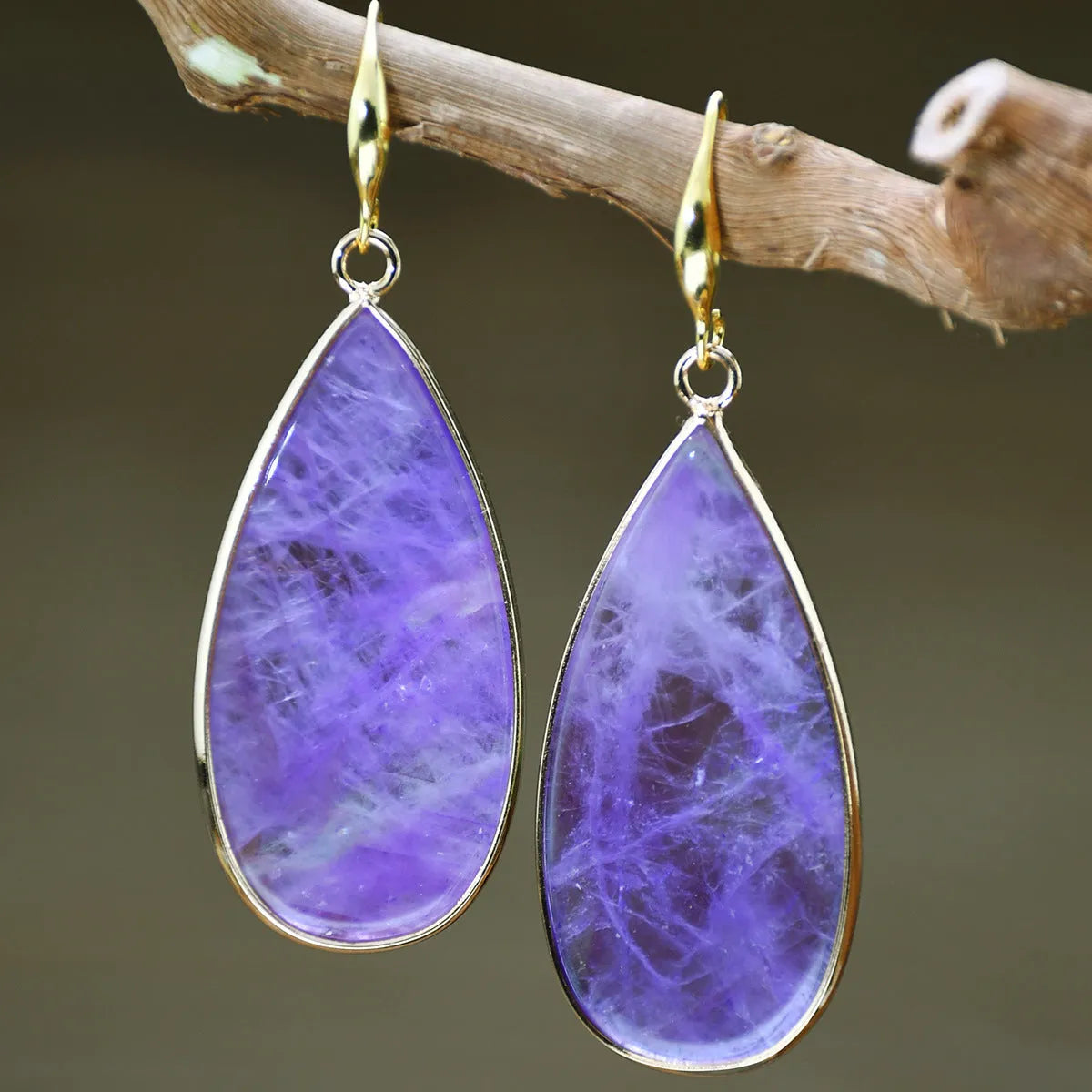 Vintage stone drop earrings with water droplet texture in Tigereye, amethyst, pink crystal, Redstone or turquoise
