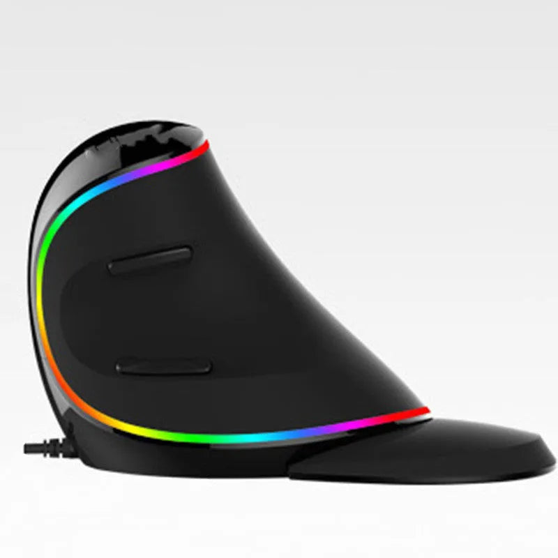 Vertical ergonomic snail-shaped computer mouse with RGB lighting and USB cable