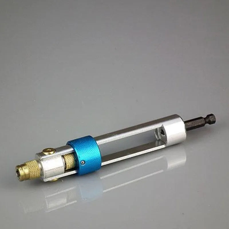 Half Time Drill driver tool with set of Phillips, flathead, and countersink bits on a workbench.