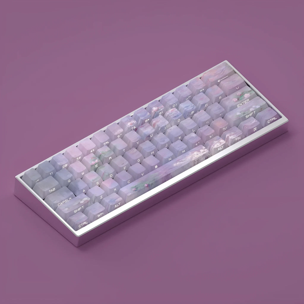 Wenshao Sleeping Lotus PBT keycap set with side-carved transparent characters showing water lily design