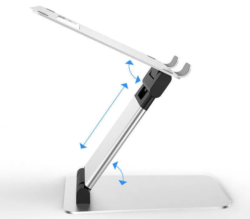 Silver folding double-arm stepless laptop stand for 17 inch notebooks on a desk