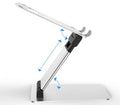 Silver folding double-arm stepless laptop stand for 17 inch notebooks on a desk