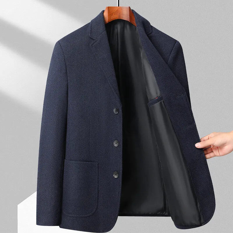 Men's loose fit woolen coat in solid colours for spring and autumn seasons