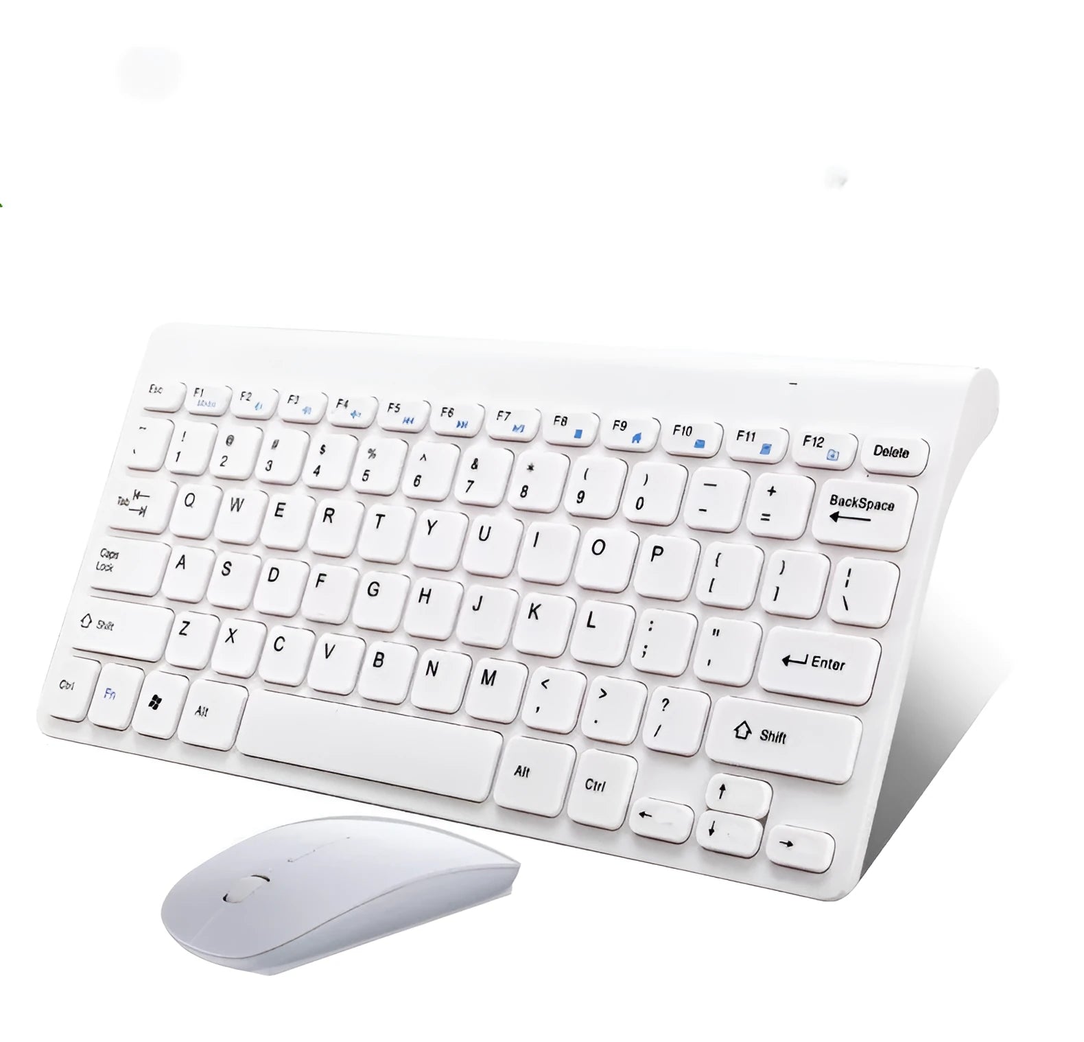 Black and white wireless keyboard and mouse set with 4G receiver showing 10-metre range