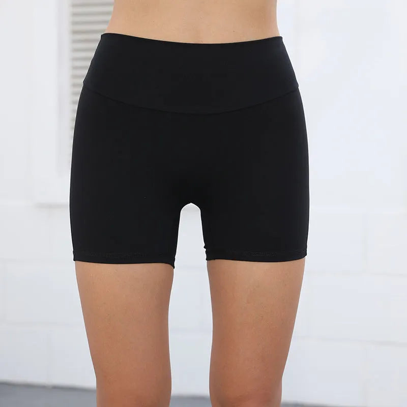 Women's high waist hip lifting sports shorts with pockets in quick-dry nylon fabric