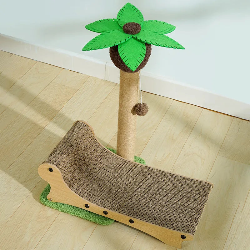 Wooden beach chair design cat climbing frame with scratch board surfaces and elevated pet bed