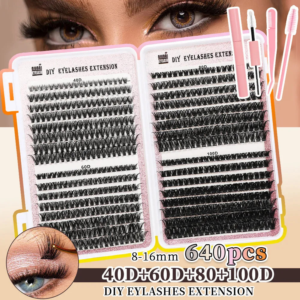 32 rows of eyelashes book cluster 640 segmented lashes set with Style1 and Style2 options