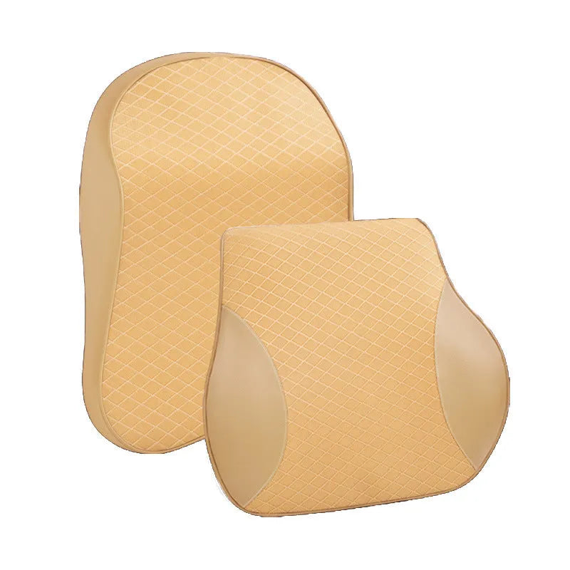 Large memory foam car headrest and lumbar support cushion in beige colour