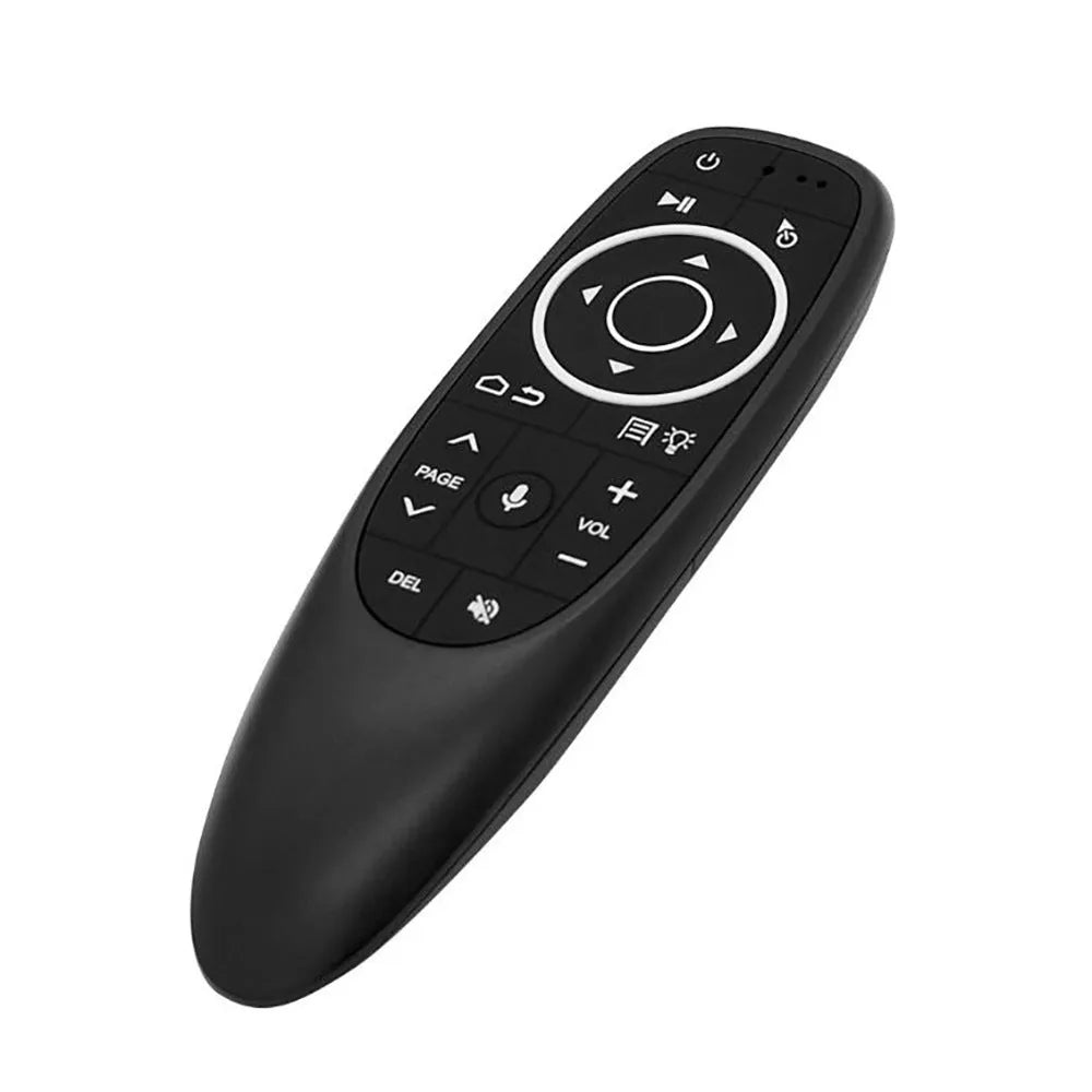 G10 series intelligent voice remote control with silicone buttons and plastic housing showing three colour variants