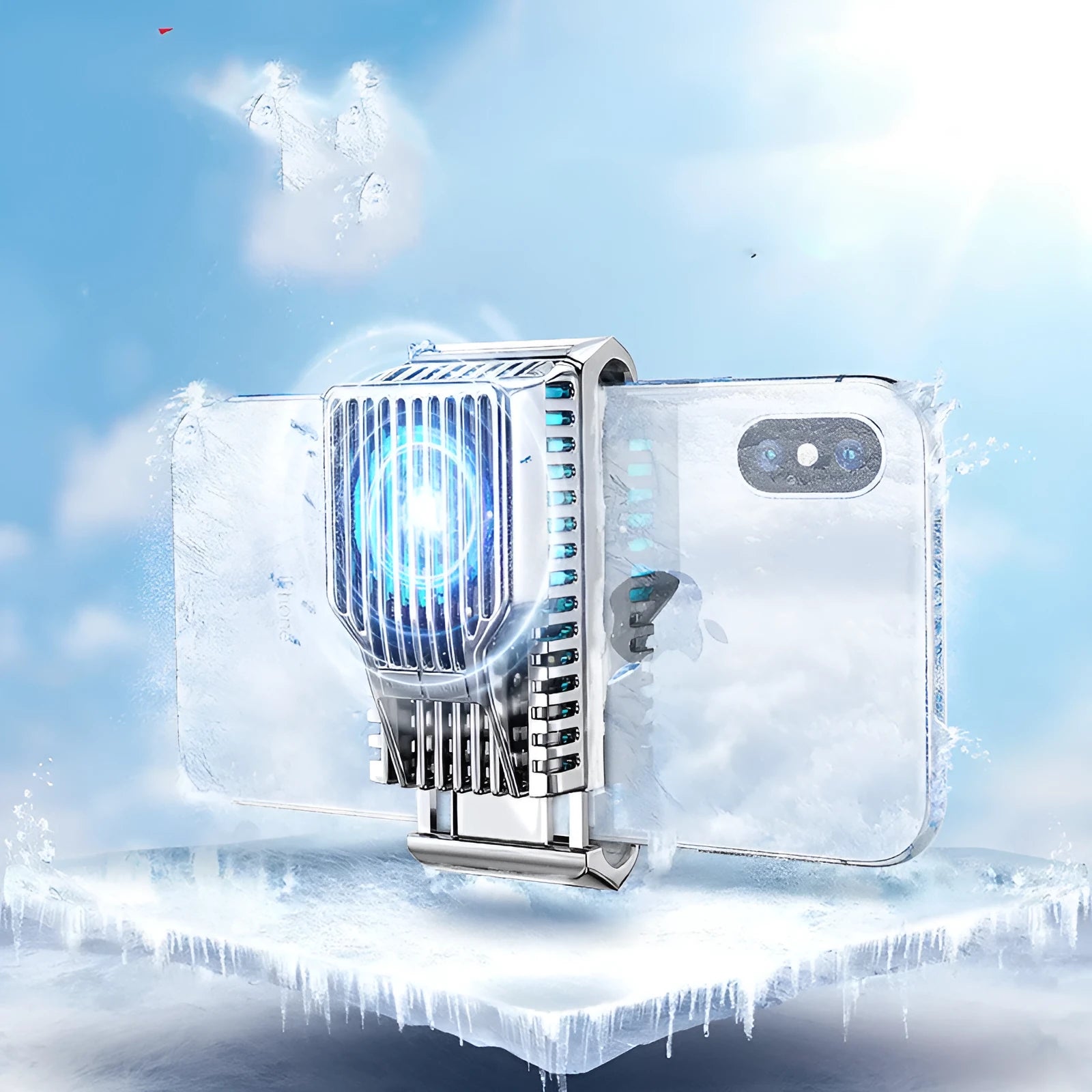 Black clip-on mobile phone radiator with aluminium alloy and ceramic cooling components