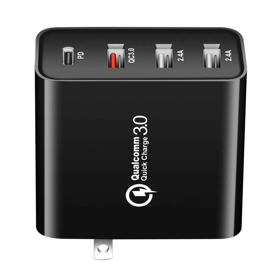 48W PD four-port USB-C fast charger in black with international plug options