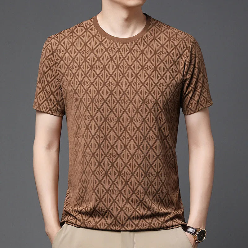 Men's black loose fit short sleeve t-shirt with jacquard pattern detailing