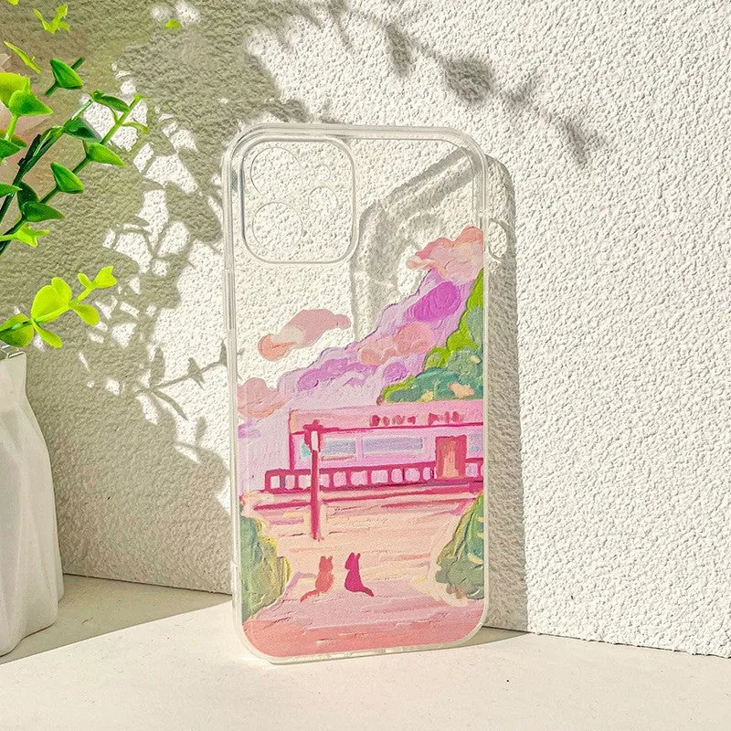 Soft silicone iPhone case featuring a two cat cartoon design on a rear cover style protective shell.