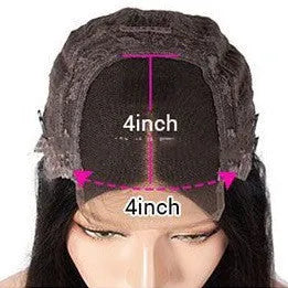 Human hair lace front wig with 4x4 lace frontal shown in star fashion style