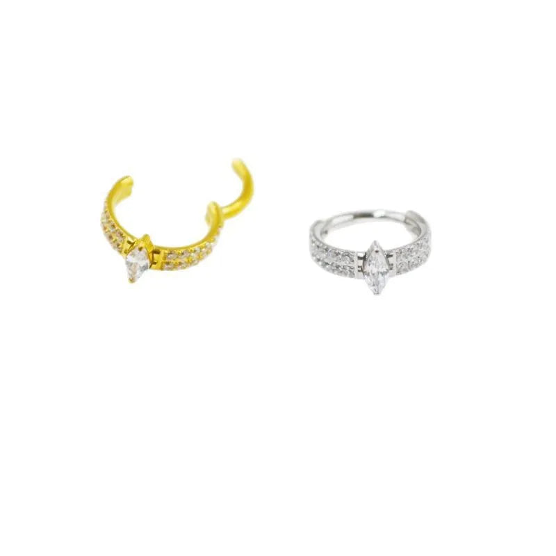 Titanium steel heart-shaped zircon diamond stud earrings in silver and gold colours