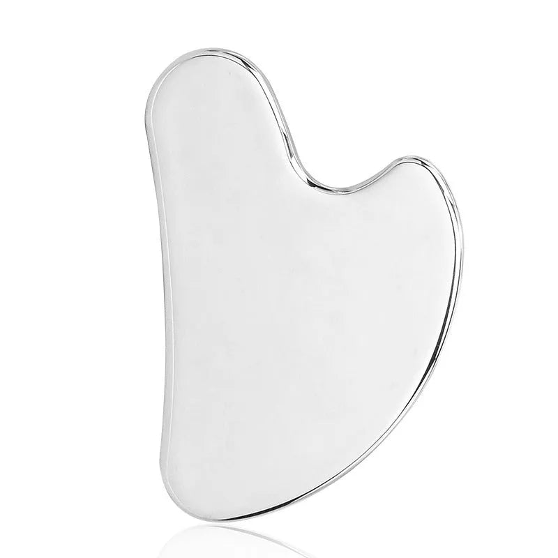 Stainless steel facial massage board with double head roller and heart-shaped eye poking stick for acupressure therapy