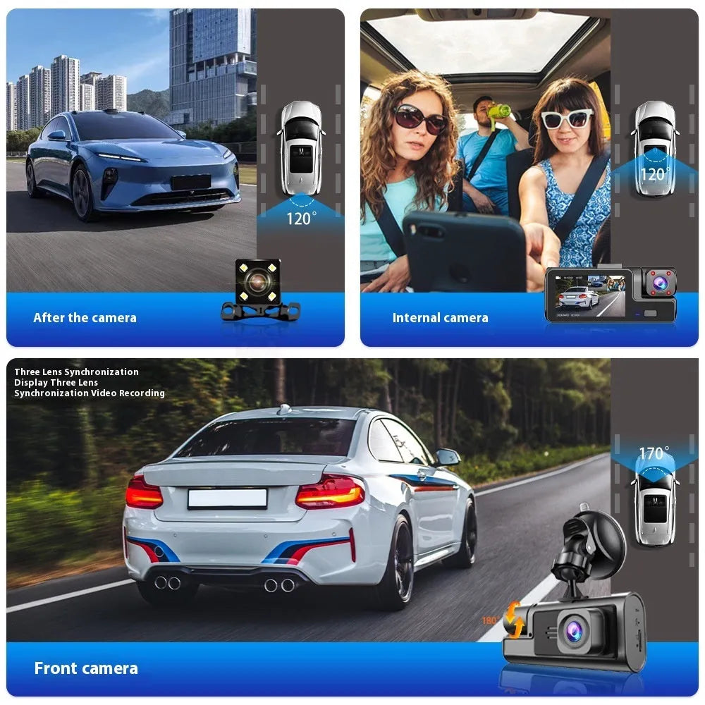 Wifi car driving recorder with 2.0 inch screen showing reversing camera display on dashboard