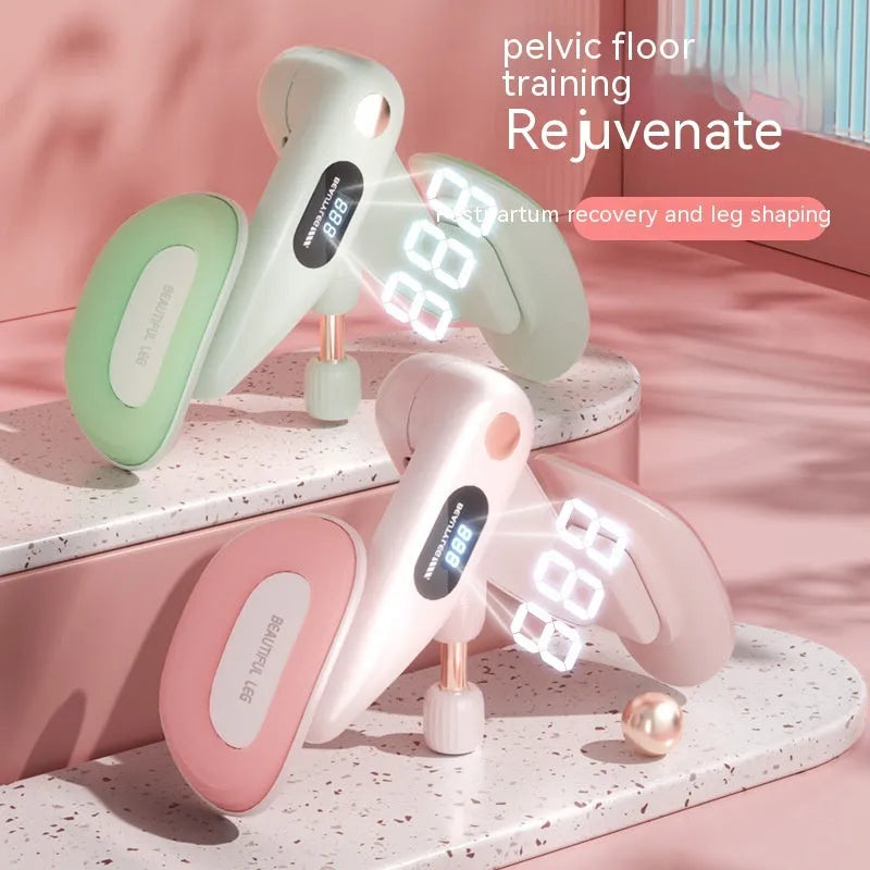 Counting pelvic floor muscle trainer device in blue, gray, green, or pink colours