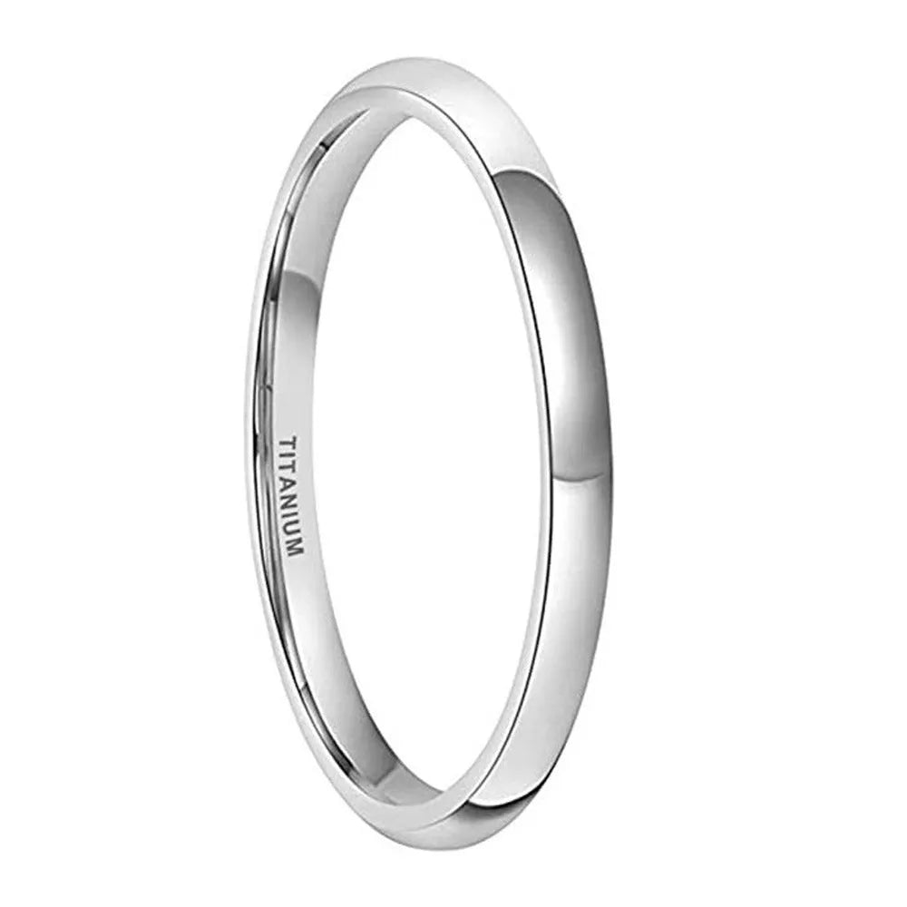 Matte silver titanium ring showing different band width options on a plain background
