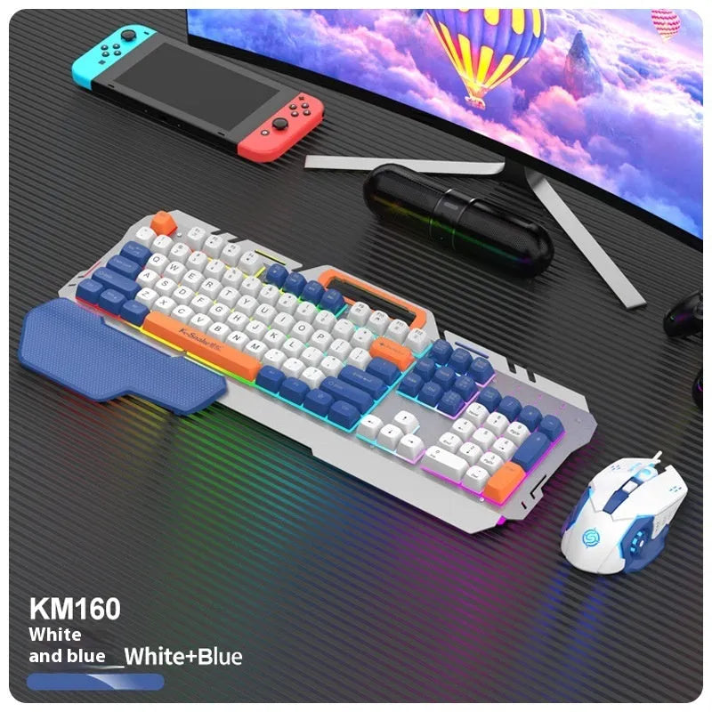 Wired gaming keyboard and mouse combo with backlight in blue or grey colour options