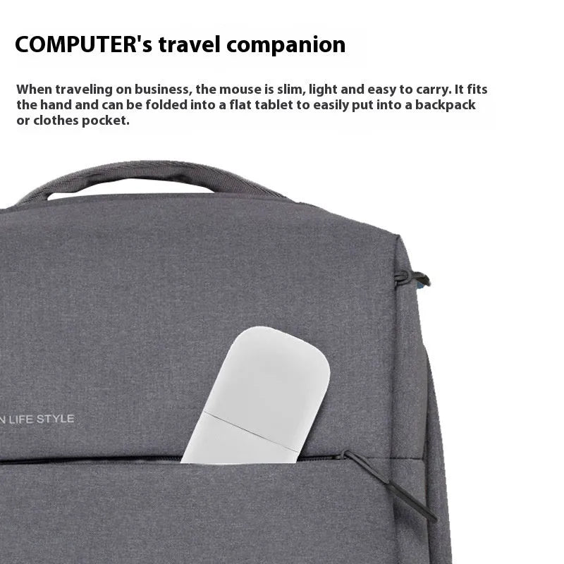 Folding Bluetooth wireless mouse shown in both open and closed positions with compact 131.2mm design