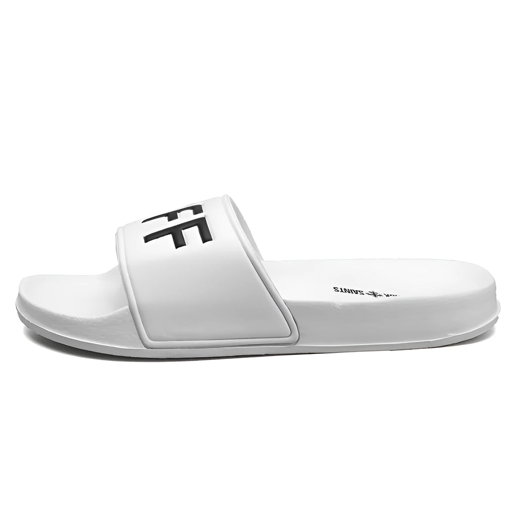 Personalised men's open toe slippers with viscose upper and rubber sole in black and white colour options