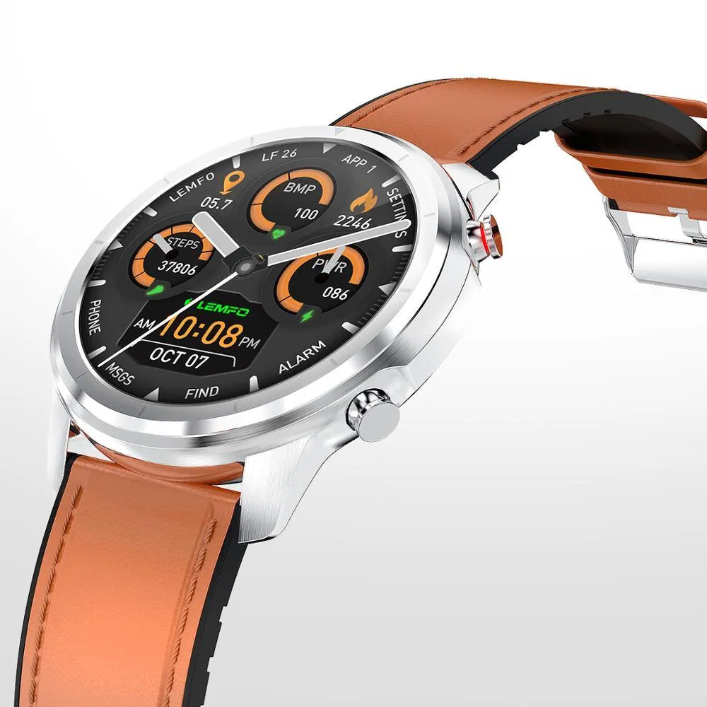 LEMFO LF26 smart bracelet on a wrist, showing its 1.3-inch screen and side button.