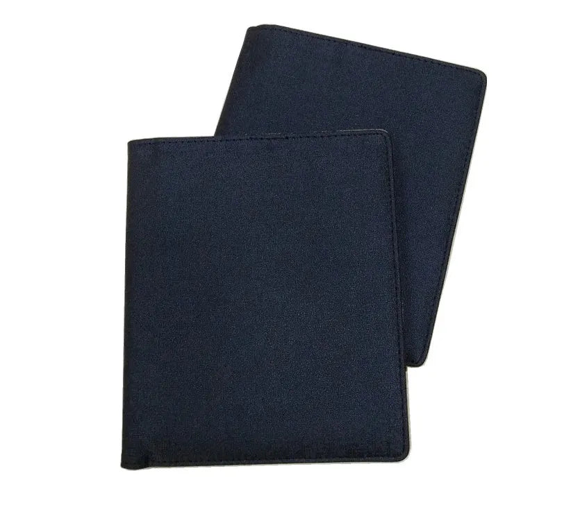 Blue imitation leather PU notebook shell cover for A5 notebooks, dimensions 18.5 by 15.5 cm.