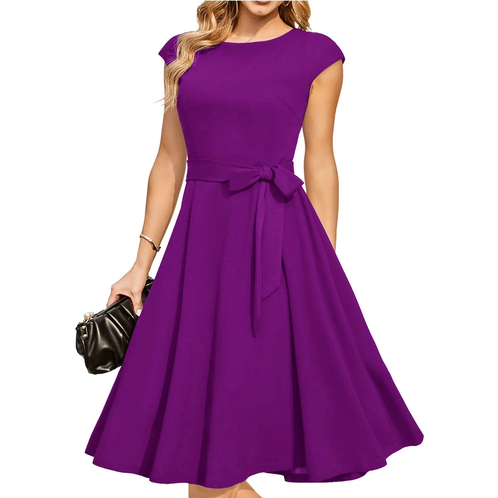 Sleeveless lace-up waist dress with swing skirt in twisted silk polyester fabric