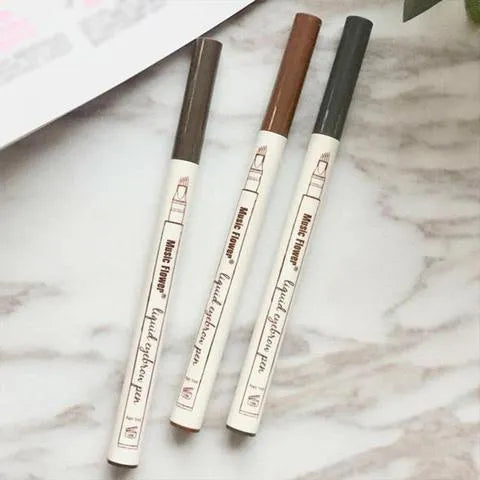 Waterproof four-tip eyebrow pen with fork tip applicator for natural hair-like brow strokes, 1ML liquid tint