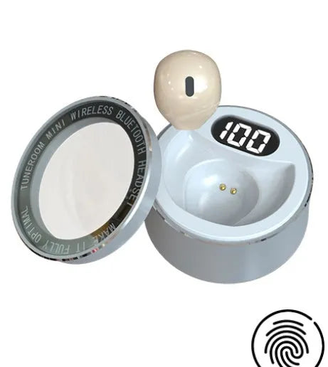 Invisible 9mm mini in-ear wireless Bluetooth earpiece in skin tone, white, or pink colour options.