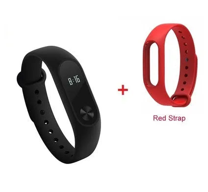 Xiaomi Mi Band 2 black fitness tracker with OLED display on adjustable wrist strap