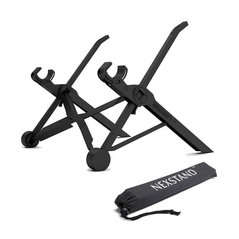 Sagacious black portable folding computer bracket with adjustable height mechanism for laptops and tablets