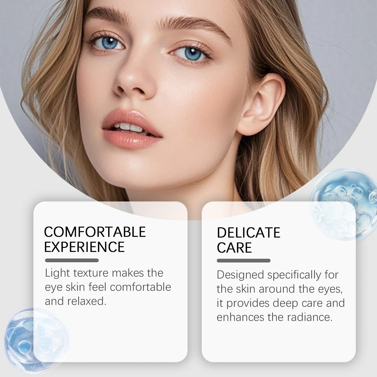 Gentle moisturising eye cream tube showing 20g net weight with ceramide EOS and tripeptide copper-1 ingredients