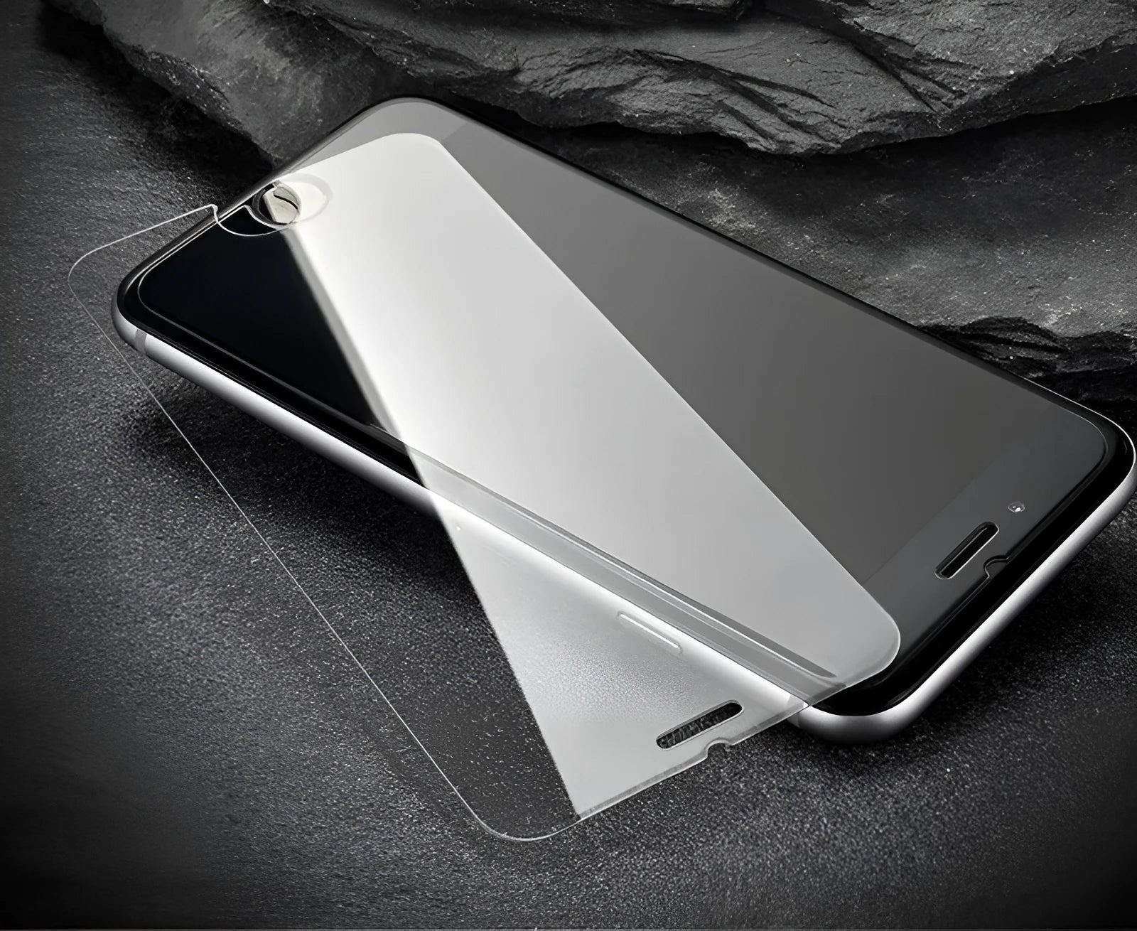 Tempered glass screen protector with 9H hardness and oleophobic coating for smartphones.