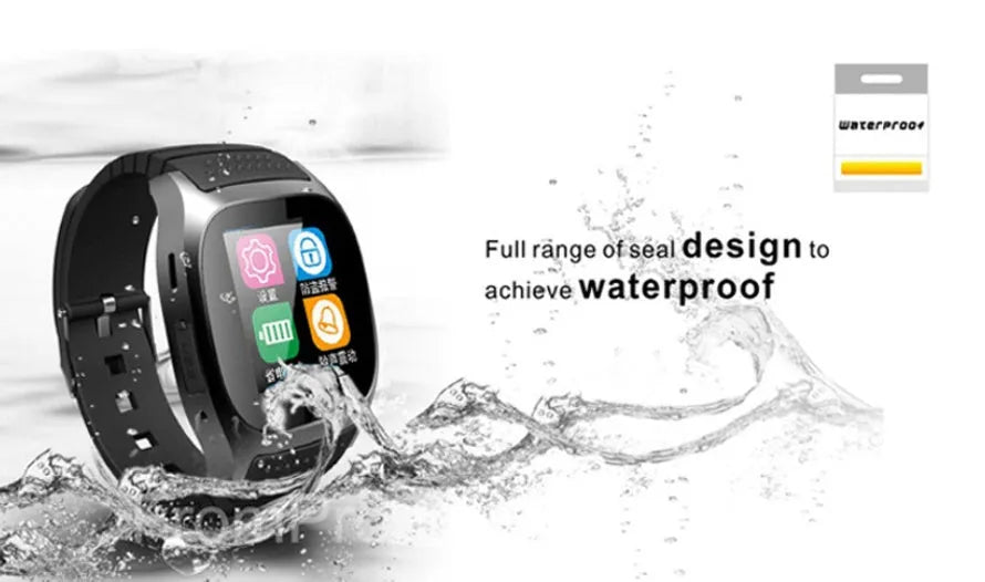 A black Bluetooth sports watch with a digital display, shown on a wrist.