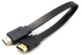 Flat high-speed HDMI cable with standard connectors on a white background.