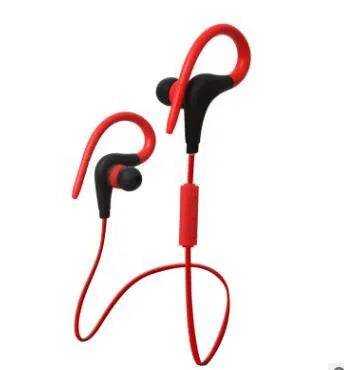 Bluetooth earphone 5.0 wireless stereo earbuds in black, red, and white with charging cable