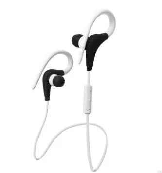 Bluetooth earphone 5.0 wireless stereo earbuds in black, red, and white with charging cable