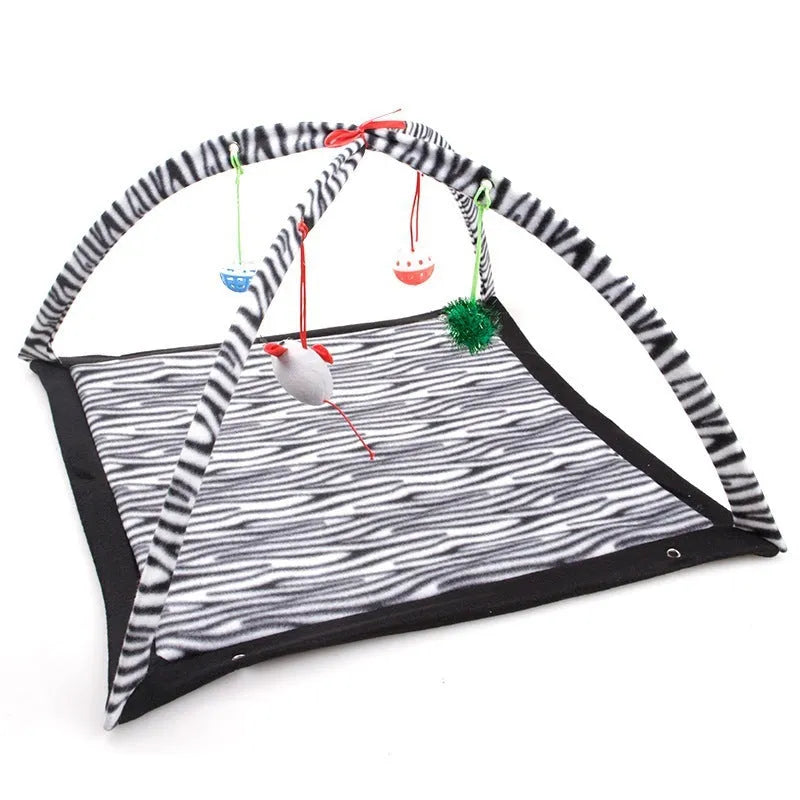 Cartoon cat play tent in bee pattern, foldable fleece hammock with two balls for kittens
