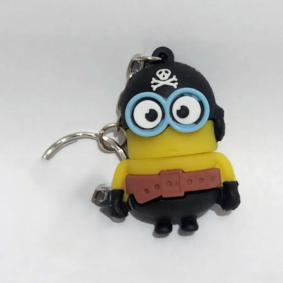 Skeleton skull shaped USB flash drive on a small metal chain with PVC shell.
