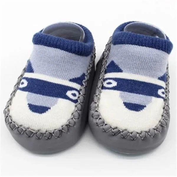 Baby floor socks in pink with anti-slip sole, combed cotton jacquard weave, size 11cm