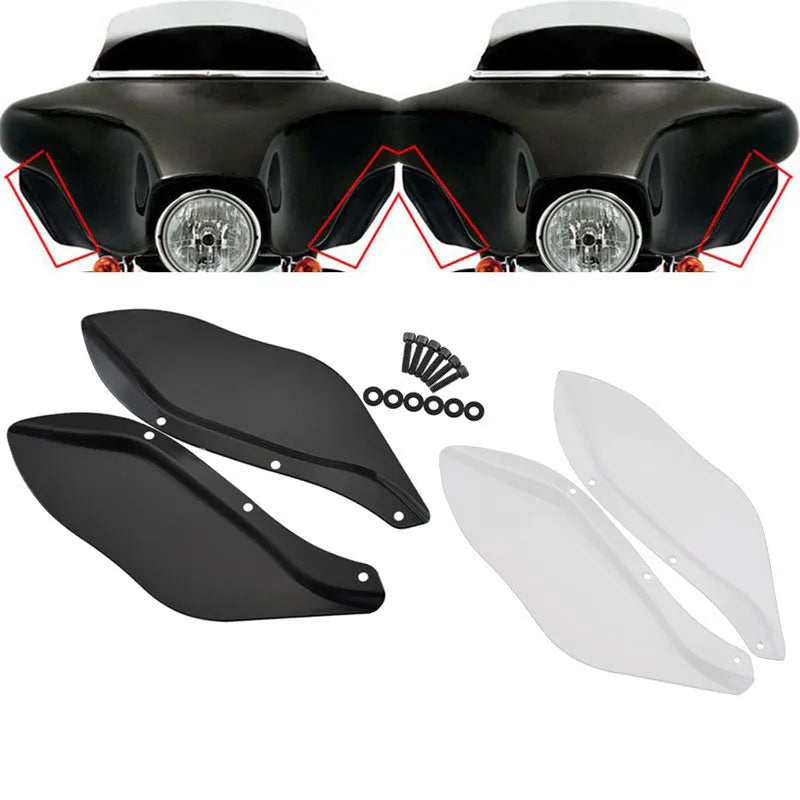 Harley Davidson motorcycle side wing head covers in black and transparent ABS plastic